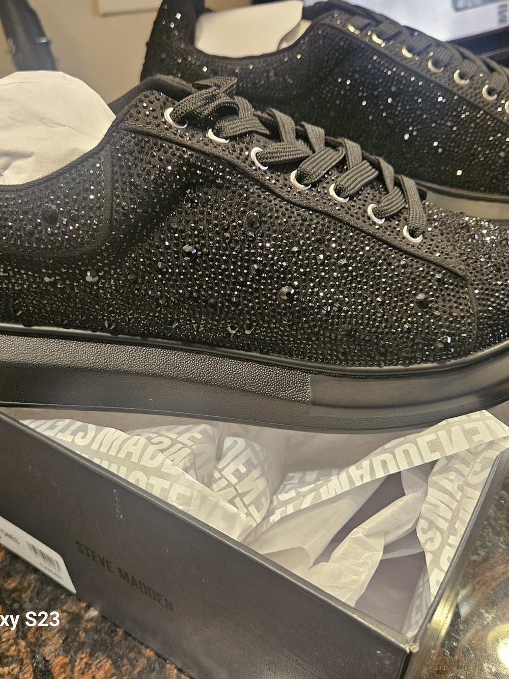 Steve Madden Black Crystal Embellished Low-Top Sneakers
